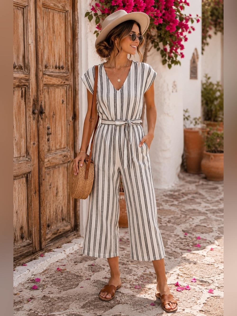 Coastal Cowgirl Striped Cropped Jumpsuit with pockets  | Size 0